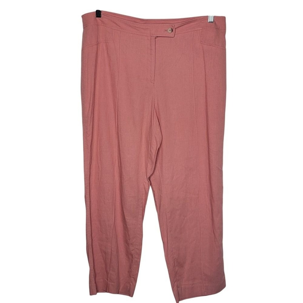 Anne Klein Women's Size 14 Cropped Pants Pink Linen Blend‎ Cruise Beach Vaction
